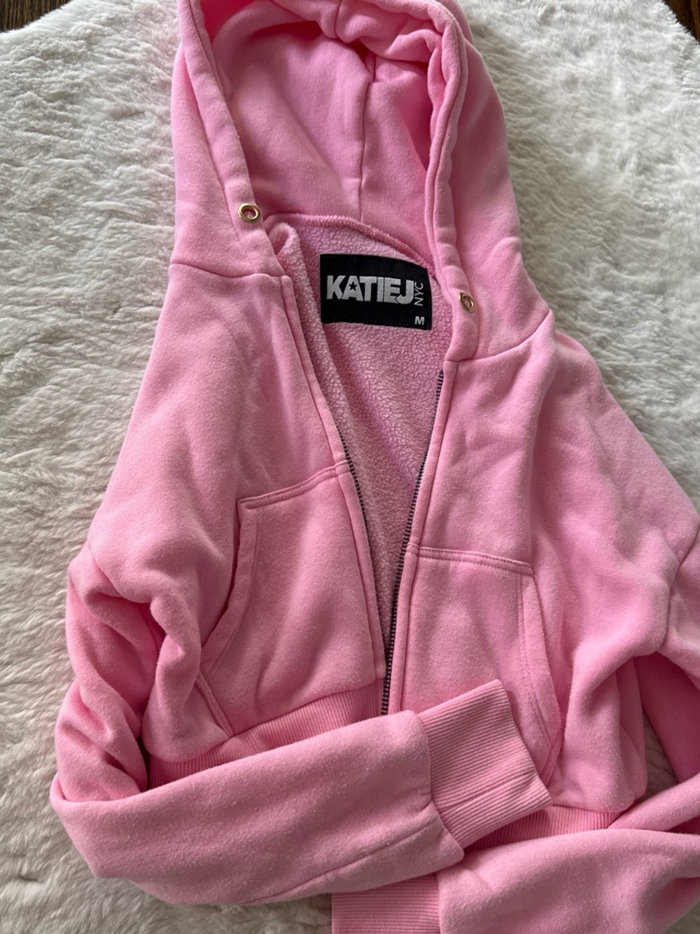 Kati J NYC cropped Pink Kids Zip-Up Hoodie Jacket
